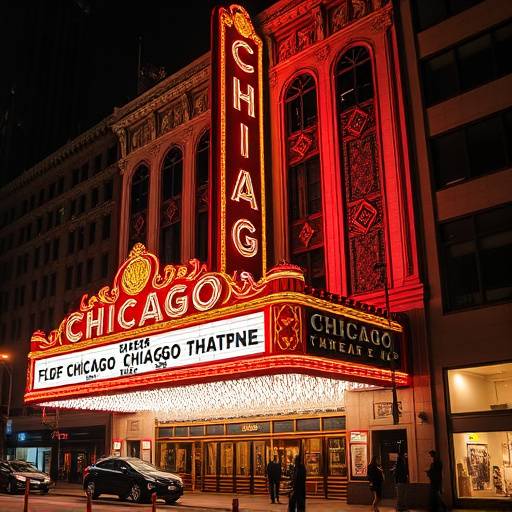Episode cover featuring the iconic Chicago Theatre marquee for the episode 'Broadway in Chicago'.