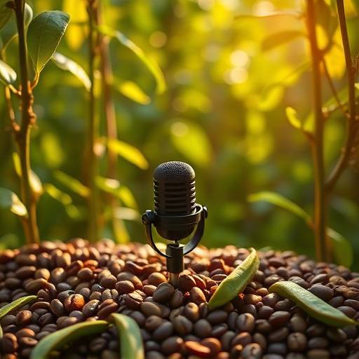 Podcast cover for 'Beanstalks & Brews' showing coffee beans and a winding green stalk.
