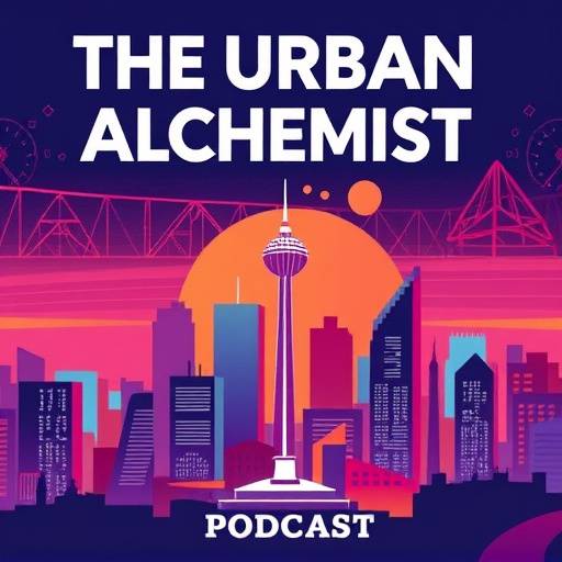 Podcast cover for 'The Urban Alchemist' featuring a stylized city skyline.